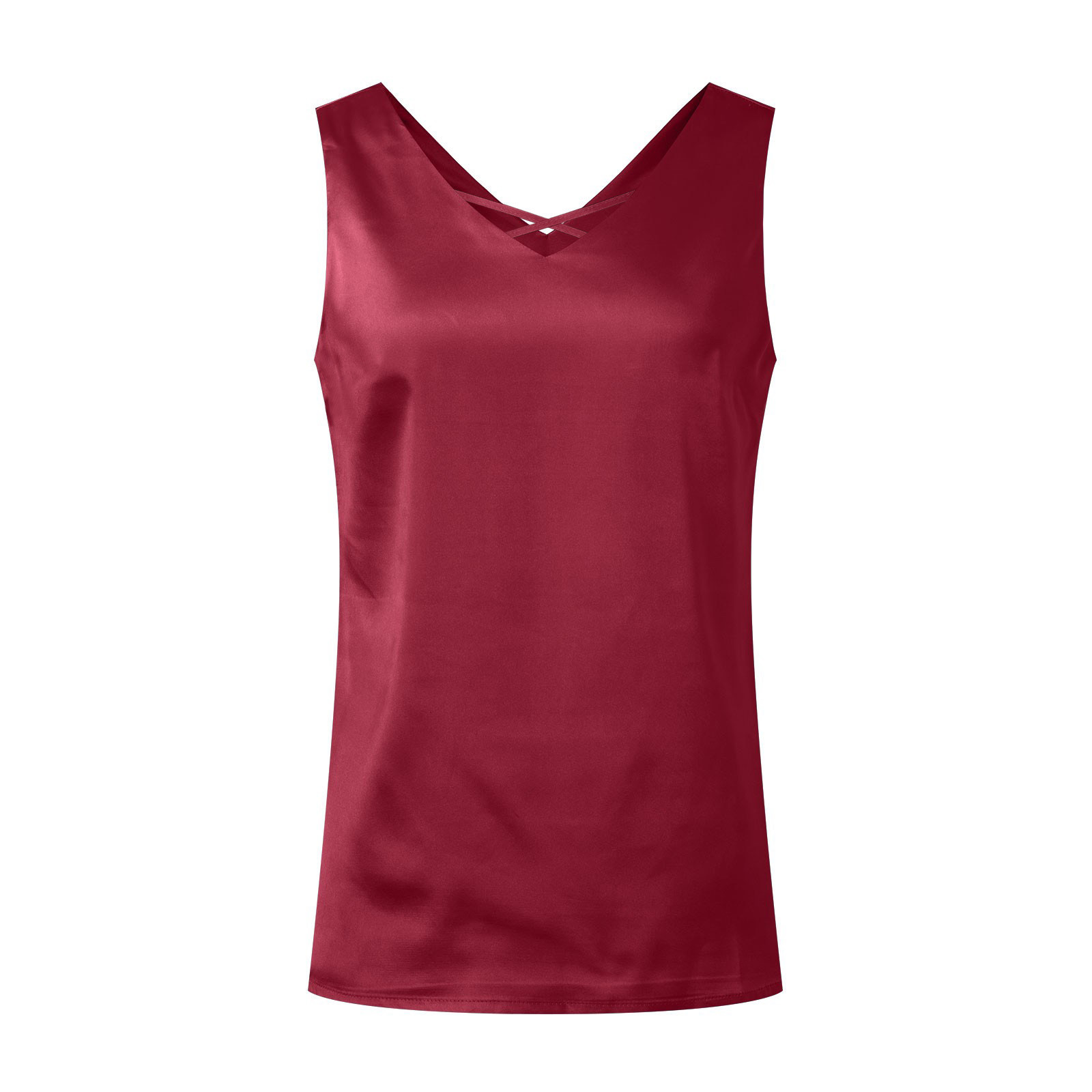 thumbnail image 5 of Camiseta sin mangas de satén con cuello en V para mujer: camiseta básica sin mangas, poliéster, corte holgado, ideal para combinar en todas las estaciones, ropa informal para la oficina y la playa,, 5 of 5